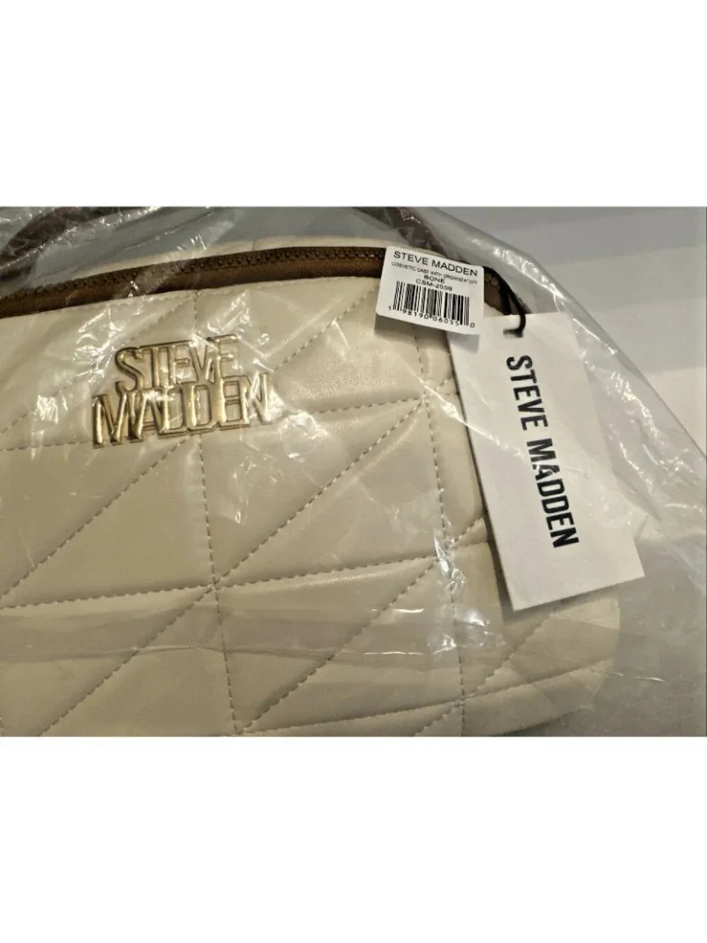 Steve Madden Cosmetic Case Travel Quilted Full Zip Handle 12